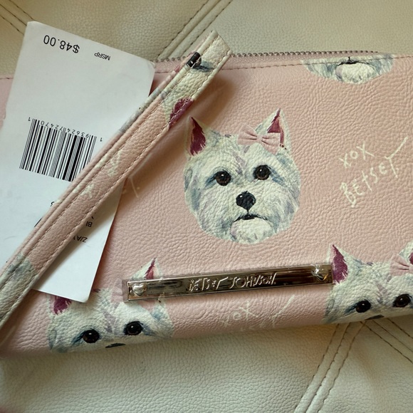 Betsey Johnson Pink Dog Patterned wallet Wristlet - Picture 6 of 7